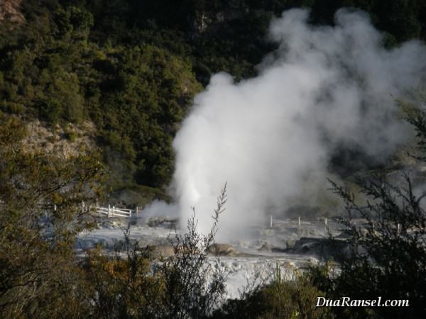 Geyser Pohutu dari balik pagar