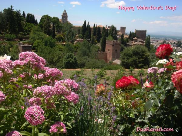 Valentine: Kebun bunga di Alhambra, Granada, Spanyol Flower garden in Alhambra, Granada, Spain