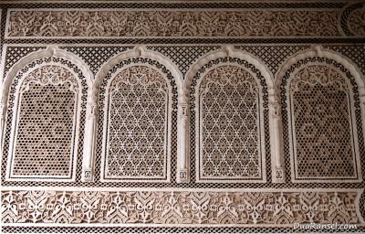 Morocco Marrakesh - Bahia Palace - Wall Ornamen dinding di Bahia Palace, Marrakesh, Maroko