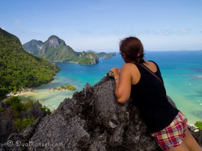 Cliff climbing Taraw Mountain, El Nido, Philippines. Looking at Cadlao Island Cliff climbing Taraw Mountain, El Nido, Philippines. Looking at Cadlao Island