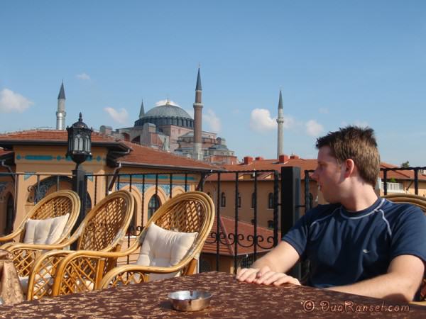 Hostel roof top and Hagia Sophia, Istanbul, Turkey