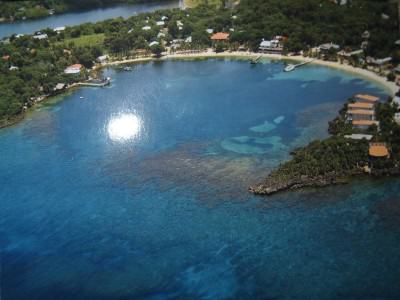 Half Moon Bay aerial postcard - Roatan Island, Honduras