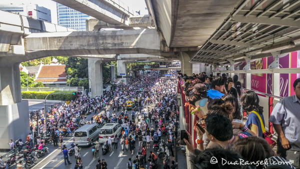 Thousands of Yellow shirts supporters protesting in front of Police Headquarters Siam Bangkok Thailand